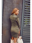 Khaki ribbed turtleneck dress FG563 - Online store - Boutique